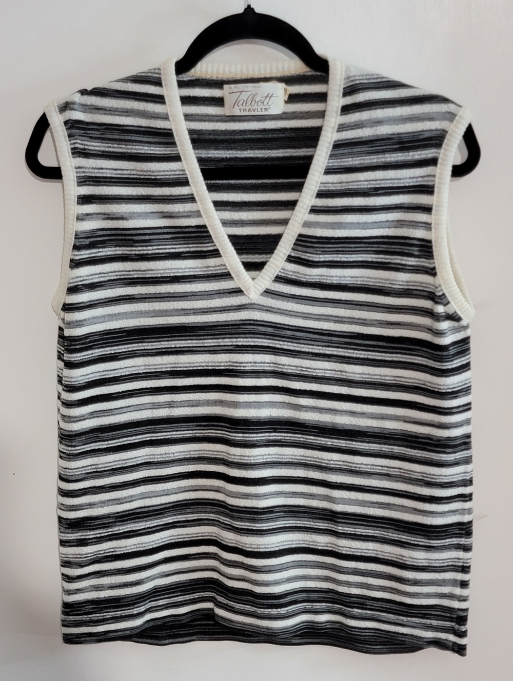 Vintage 70's Black & White Striped V-Neck Sleeveless Top
